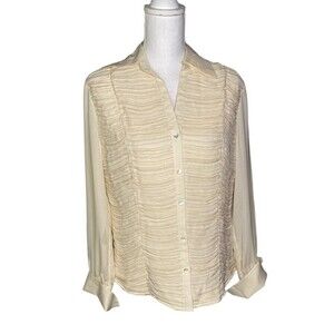 Talbots Womens Shirt Pure Silk Button Up Sz 10 Medium Cream Ruched Long Sleeve